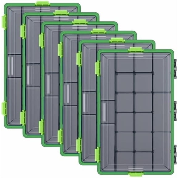 GOLRISEN 6 Pack Fishing Tackle Boxes Waterproof 3600 and 3700 Tackle Trays with Removable Dividers Plastic Storage Organizer Bait Vault Camouflage Box for Freshwater Saltwater (Green,3700)