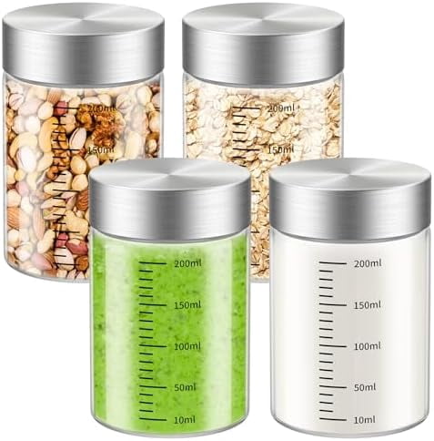 GOLRISEN 8 Oz Glass Juice Bottles, 4 Pack Glass Bottles with Lids, BPA Free, Borosilicate Glass, Leak Proof Lids for Juicing, Smoothies, Infused Water, Beverage Storage, Shaker Bottles