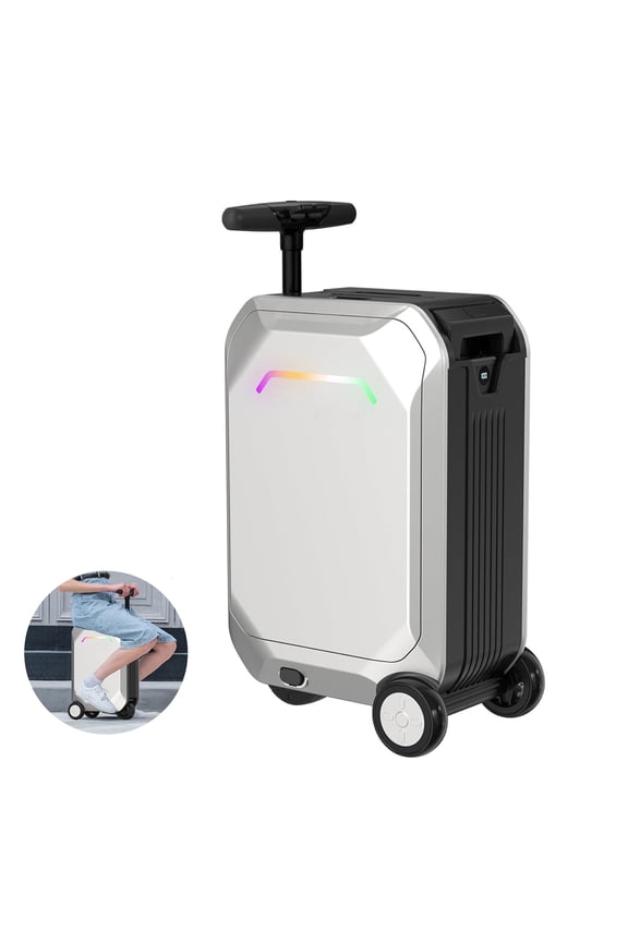 22" Smart Rideable Carry-On Luggage, Motorized Suitcase with App Control, TSA-Approved, Zipperless Hard Shell & Removable Battery for Air Travel, Silver