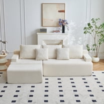 GOLUCKY 90.6" Boneless Sectional Sofa, L-Shaped Modular Cloud Couch with Deep Seat, No Assembly Required, Memory Foam Sofa for Living Room, Beige