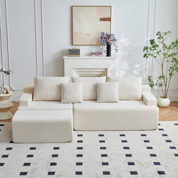 GOLUCKY 90.6" Boneless Sectional Sofa, L-Shaped Modular Cloud Couch with Deep Seat, No Assembly Required, Memory Foam Sofa for Living Room, Beige