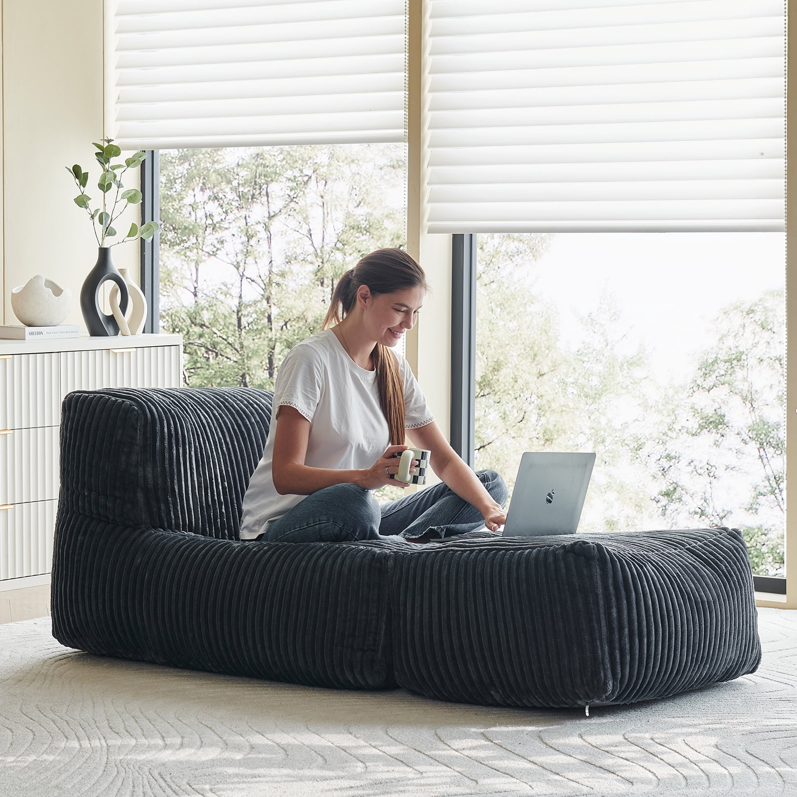 GOLUCKY Bean Bag Sofa, Large Beanbag Chair for Adults, Bean Bag Couch with Memory Foam Filled for Living Room, Bedroom, Dorm, or Balcony, Grey