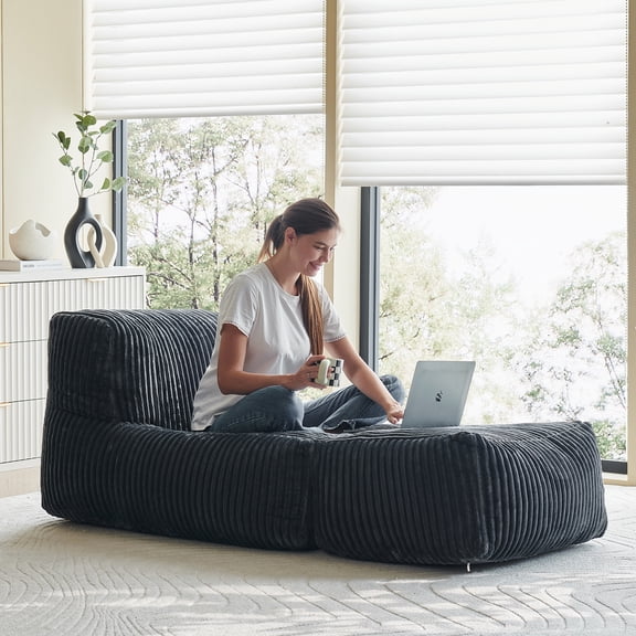 GOLUCKY Bean Bag Sofa, Large Beanbag Chair for Adults, Bean Bag Couch with Memory Foam Filled for Living Room, Bedroom, Dorm, or Balcony, Grey