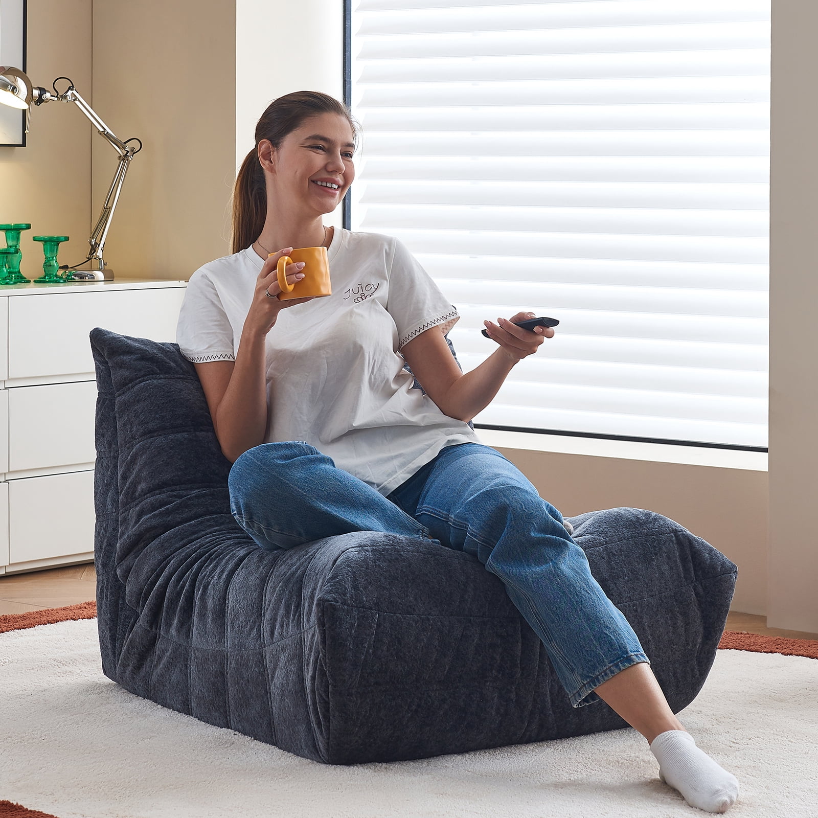 GOLUCKY Large Bean Bag Sofa for Adults, Memory Foam BeanBag Chair, orduroy Boneless Chair, Lazy Floor Sofa for Reading Gaming Living Room Bedroom, Blue