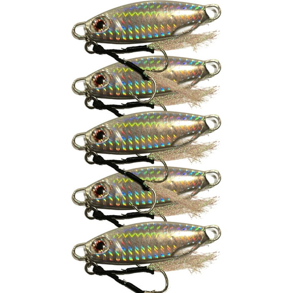 GOLURO - Vertical Slow Pitch Jig 50g - 5 PACK - Lead Metal Flat Fall Fishing Jig Lure with Assisted Hook