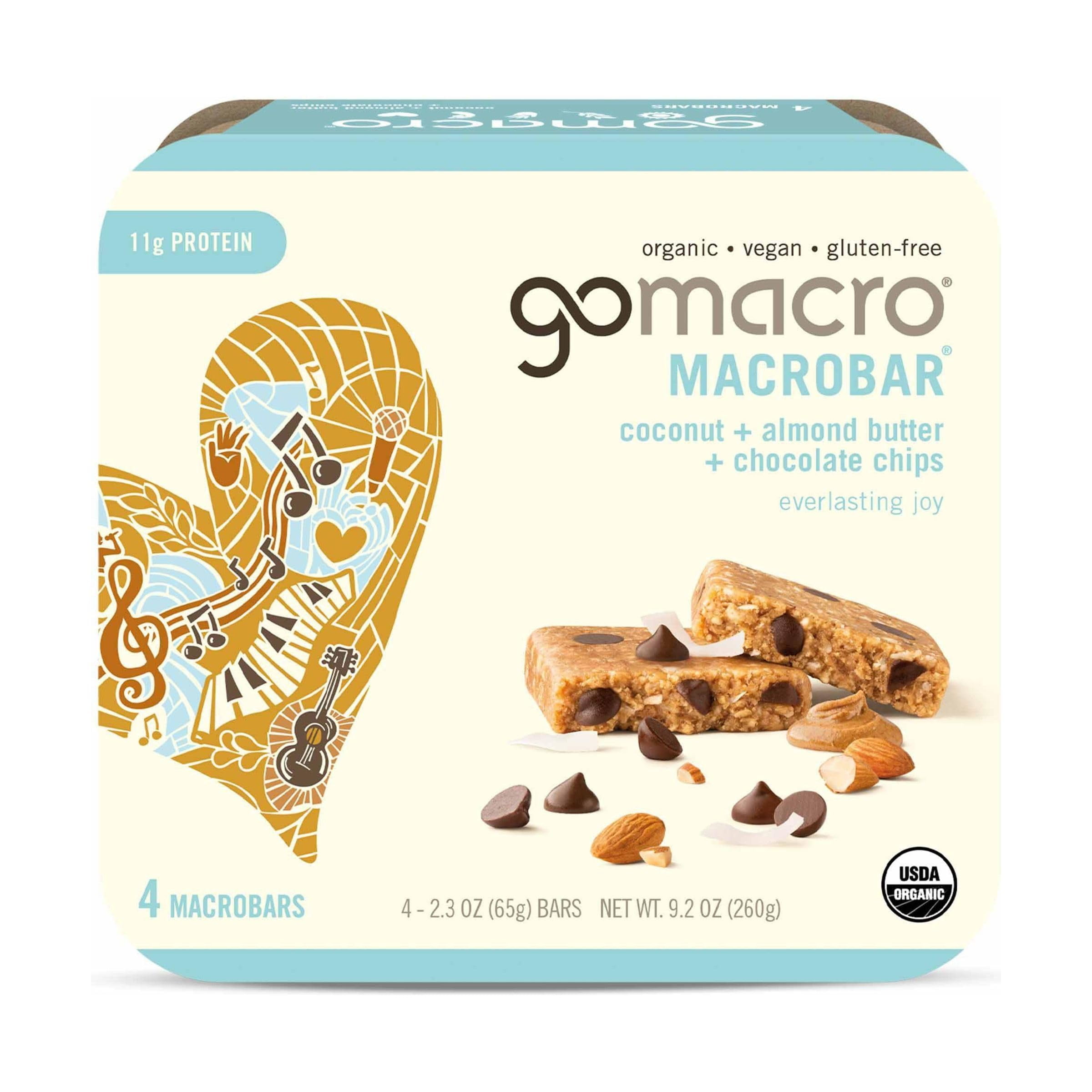 GOMACRO Organic CoconutTRDNAlmond Butter Chocolate Chip Bars 4 Count, 2.3 OZ