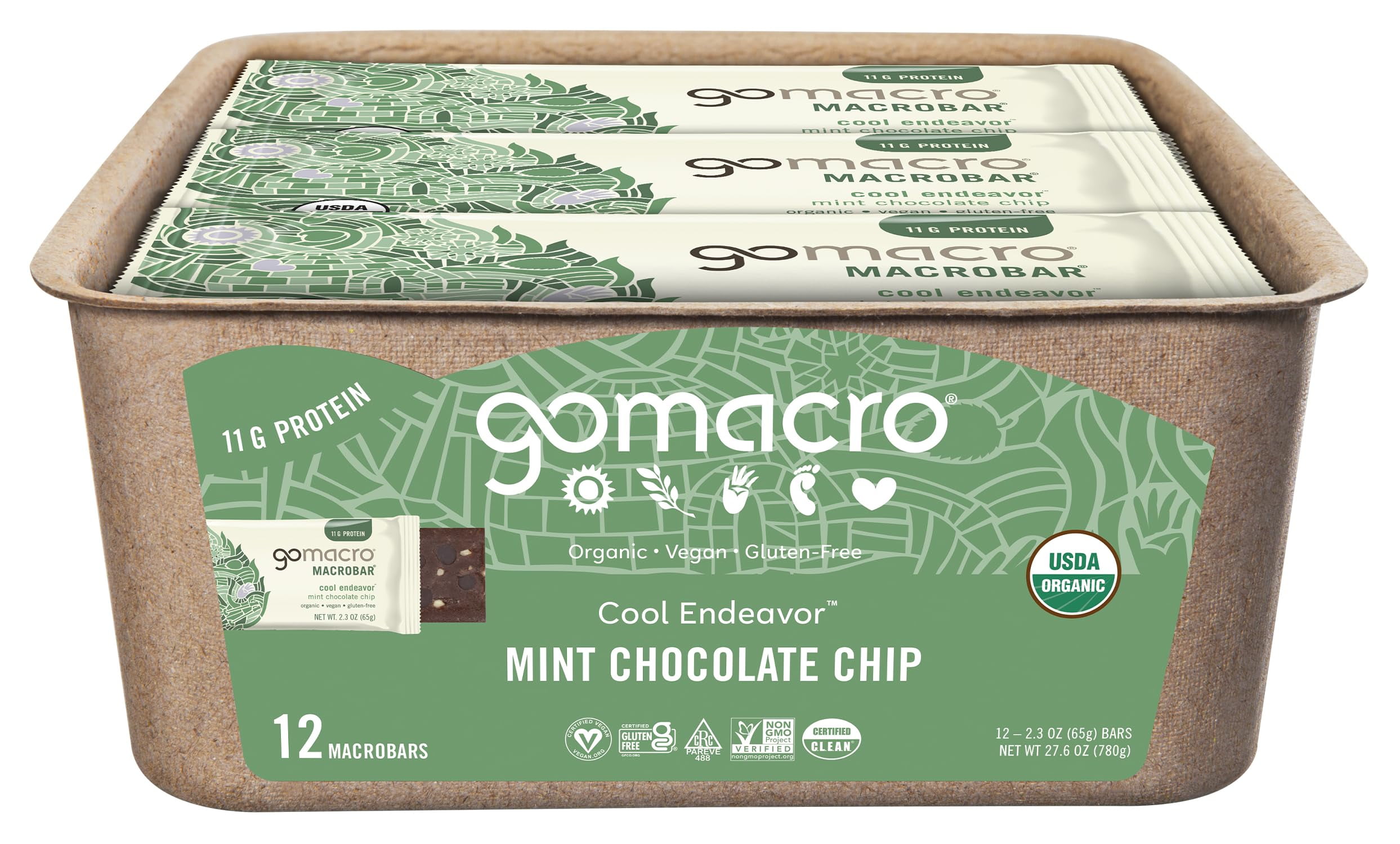 GOMACRO Organic Mint Chocolate Chip Bar SMRSingle, 2.3 OZ
