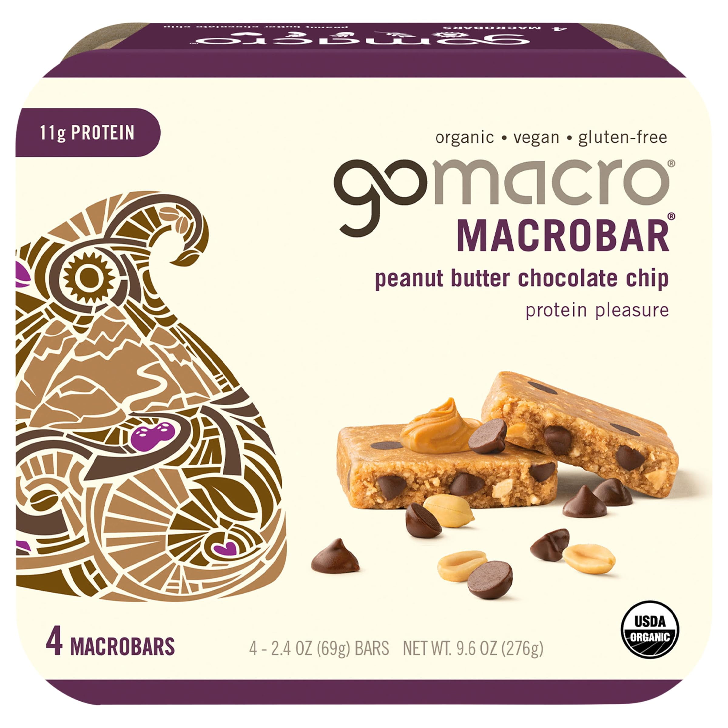 GOMACRO Organic PeanutITSCButter Chocolate Chip Bars 4 Count, 2.4 OZ