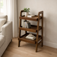 thumbnail image 1 of GOMYHOME 3-Tier Solid Wood Ladder Shelf, Small Storage Bookshelf, Walnut, 1 of 6