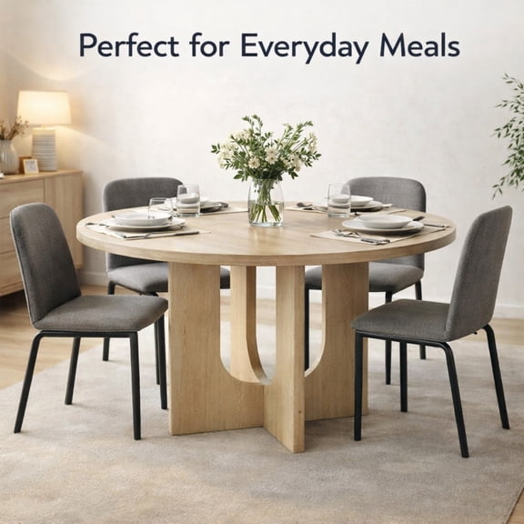 GOMYHOME 47" Round Dining Table for 4, MDF Wood Farmhouse Kitchen Table, Light Oak