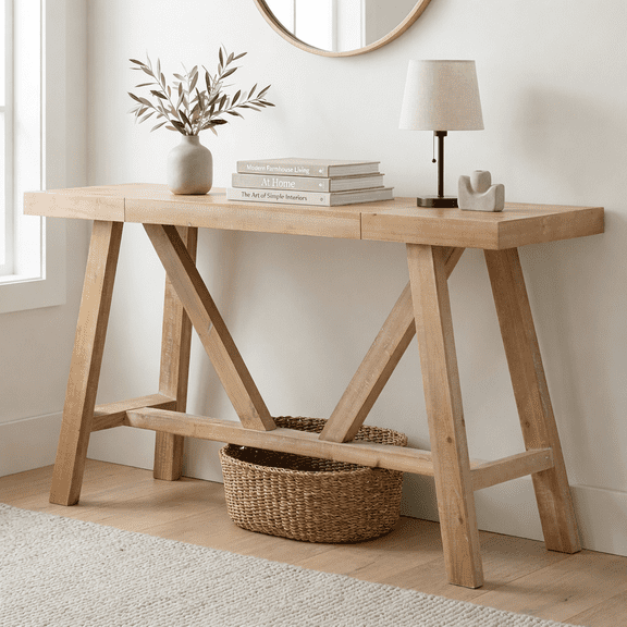 GOMYHOME 58.5" Farmhouse A-Frame Console Table, Wood Entryway Sofa Table