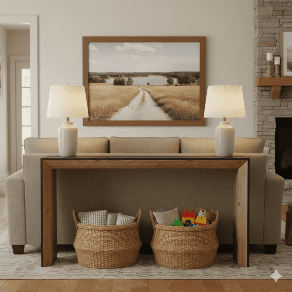 GOMYHOME 59" Farmhouse Console Sofa Table, Narrow Entryway Foyer Table, Rustic Wood Look