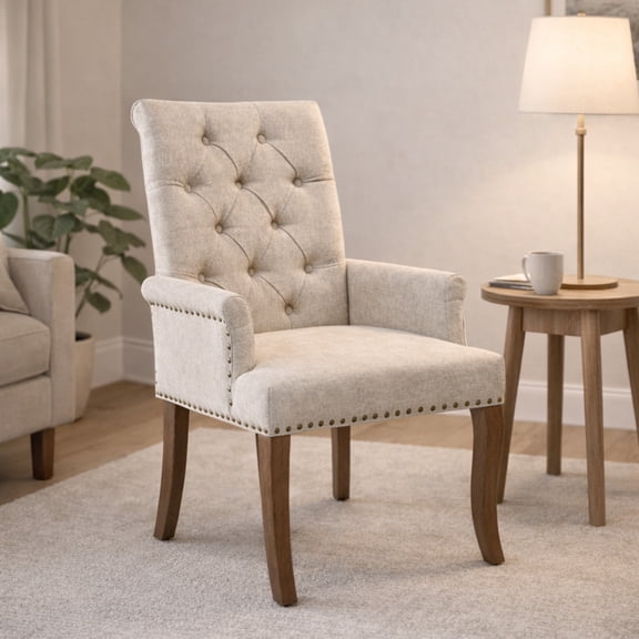 GOMYHOME 65" Tufted Storage Bench with Rolled Arms, Upholstered End of Bed Ottoman, Beige