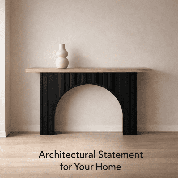 GOMYHOME 66 Fluted Console Table, Wood Top Entryway Sofa Table with Arch Base, Black