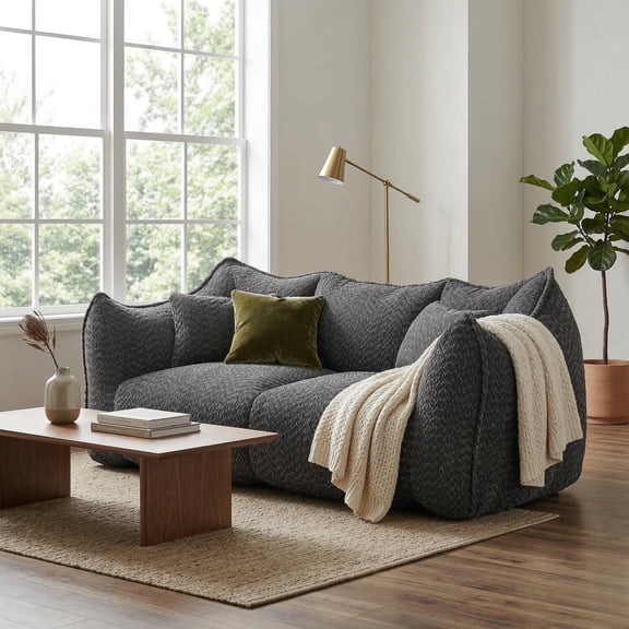 GOMYHOME Chenille Double Bean Bag Sofa Chair with Foam Core, 73" Modern Lounge Seating