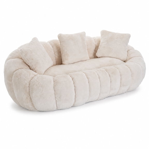 GOMYHOME 76-Inch Floral Loveseat Sofa, Faux Fur Upholstery, Beige