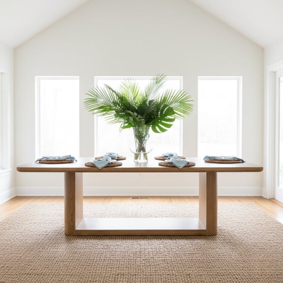 GOMYHOME 95" Modern Rectangular Dining Table, Large Wood Pedestal Table for 8, Natural Oak Finish