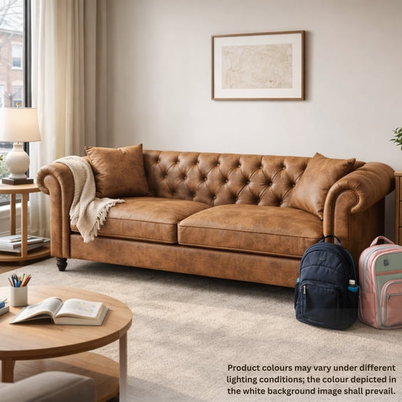 GOMYHOME Faux Leather Tufted Sofa, 83" Traditional Chesterfield Style Couch, Brown