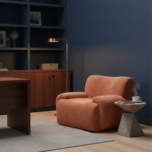 GOMYHOME Luxury Chenille Floor Chair, Modern Accent Armchair with Wood Frame, Orange