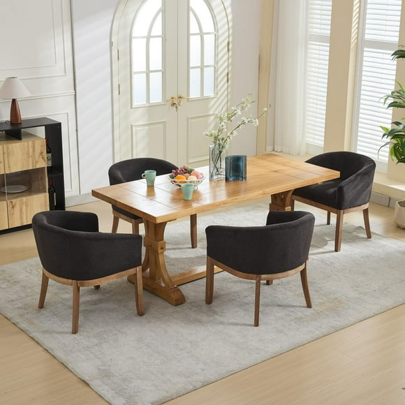 GOMYHOME Mid-Century Modern Barrel Dining Chair with Arms, Linen Upholstery, Black