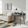 thumbnail image 1 of GOMYHOME Mid-Century Modern Writing Desk with Storage Hutch, Small Space Laptop Table, Blue/Walnut, 1 of 5