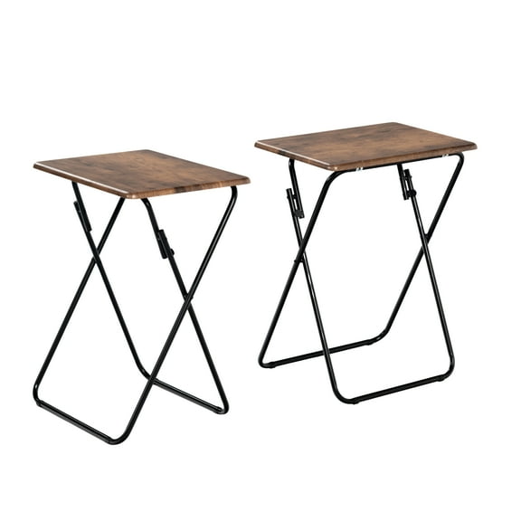 GOMYHOME Modern Foldable Side Tables, Set of 2, Walnut Top, Metal Frame