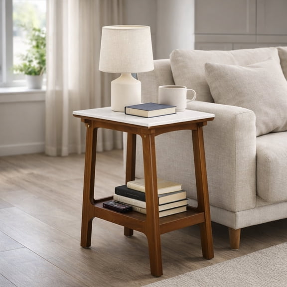 GOMYHOME Narrow Side Table with Storage Shelf, Walnut MDF End Table for Living Room or Bedroom