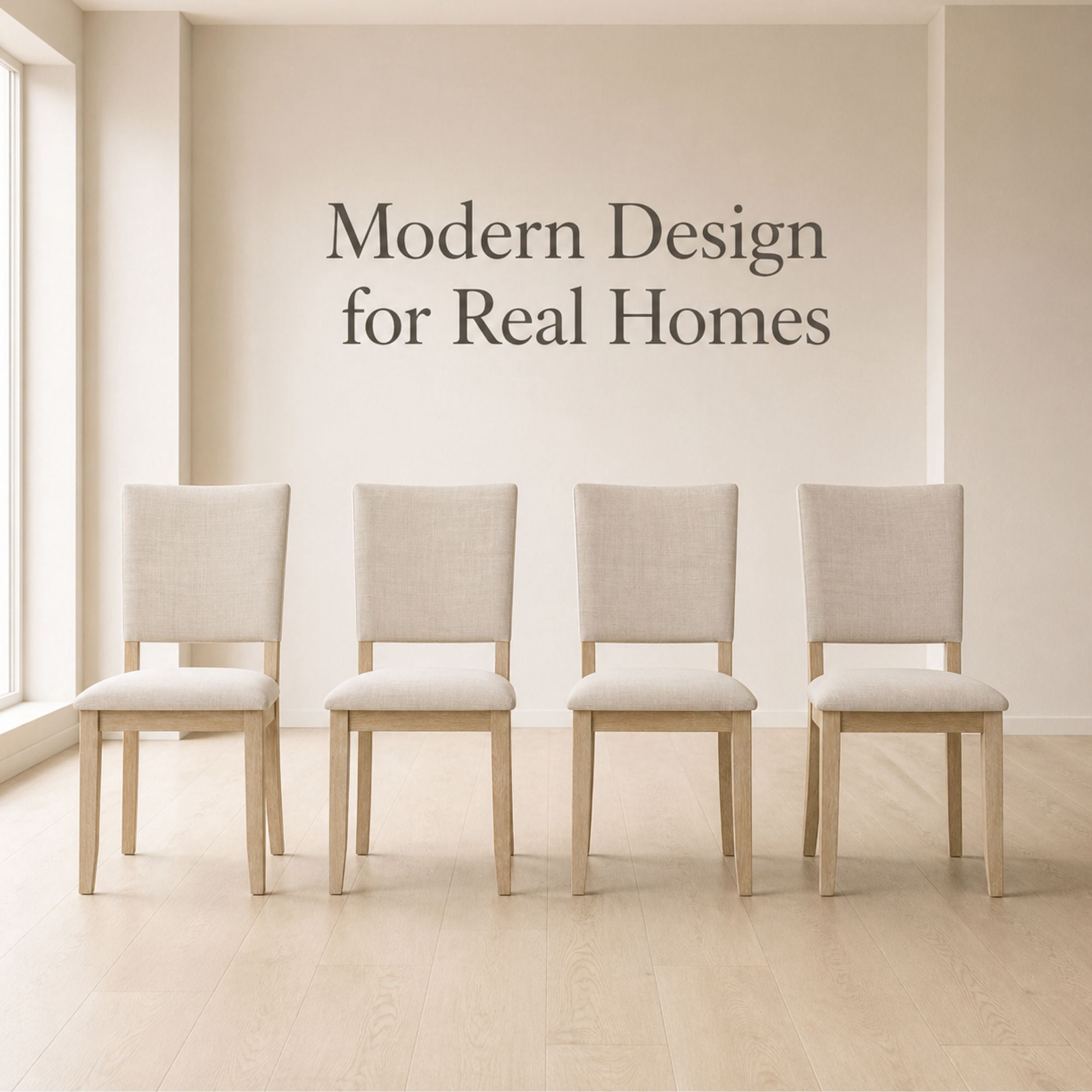 GOMYHOME Upholstered Dining Chairs Set of 4, Beige Linen Fabric with Solid Wood Legs