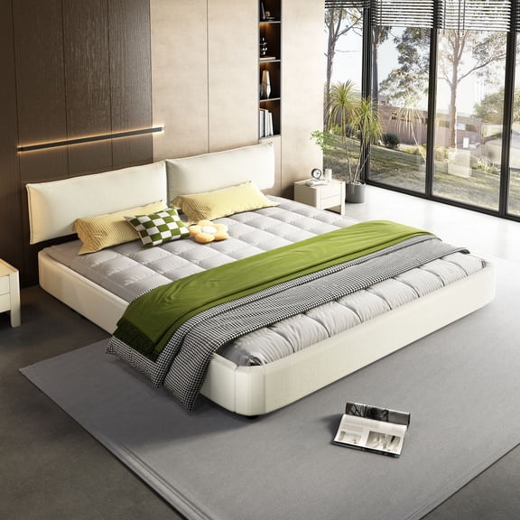 GOMYHOME Upholstered Platform Bed Frame, No Box Spring Needed, Modern Bedroom Bed