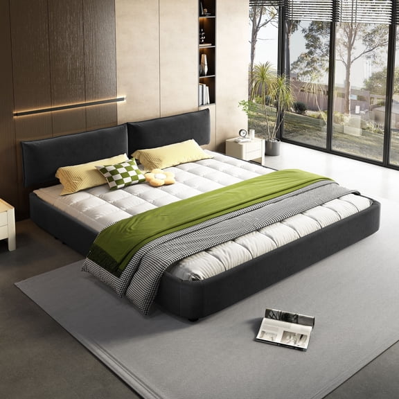 GOMYHOME Upholstered Platform Bed Frame, No Box Spring Needed, Modern Bedroom Bed