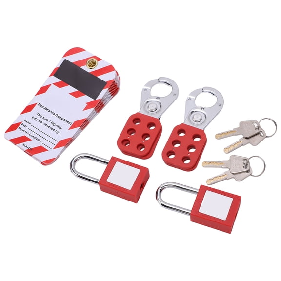GONCON 18152200133 Electrical Lockout Tagout Kit Tag Hasp Safety Padlock Set Rustproof for Lock Out Tag Out Station, Includes 2 Padlocks 2 Hasps 12 Tags, 32 Pieces Total, 1 Pack