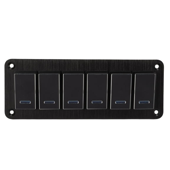 GONCON 6 Gang Waterproof Toggle Switch Panel DC12V-24V 3PIN Blue LED Light 30A Aluminium Alloy Pre-Wired Control System for Marine Boat RV Yacht Car UTV ATV Upgrades, Black