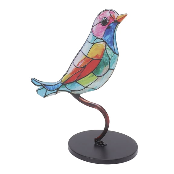 GONCON Colorful Birds On Branch Desktop Ornaments Metal Vivid Bird Series Art Figurine Double Painted Sculpture Centerpiece for Indoor Table Home Office Decoration 1 Bird (8.27 x 7.87 Inches)