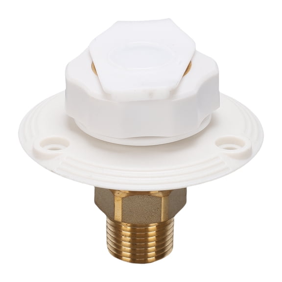 GONCON RV City Water Inlet with Check Valve, Brass 3/4" NH Female to 1/2" NPT Male Fresh Water Fill Flange Inlet Leak Resistant Hose Connector Replacement with Dust Plug and Filter Mesh (White)