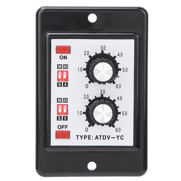 GONCON On Off Twin Timer Relay Knob Control Time Switch ATDV-YC 6S-60M DC 24V for Automated Control Circuits, 5A Medium Power Contact Load, 1 Pack, 2.24 x 3.38 x 3.74 inches