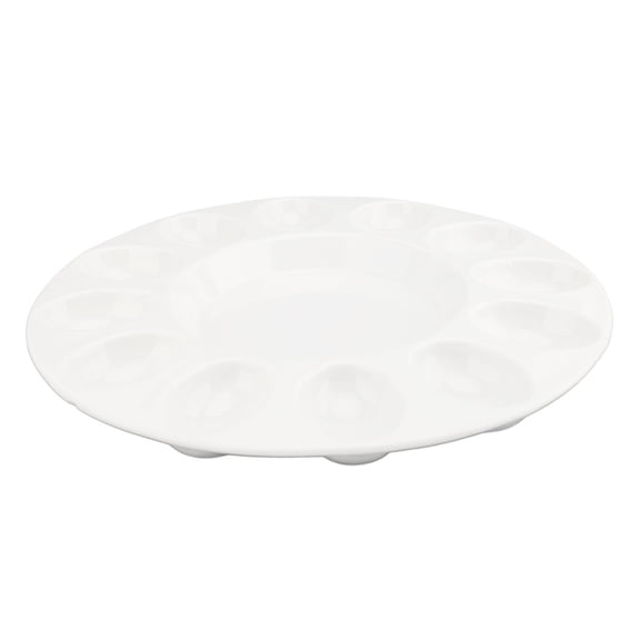 GONCON White Ceramic Deviled Egg Platter, Sturdy Heat Resistant 12-Slot Egg Holder Tray Dish, Elegant French Style Easter Serving Plate for Refrigerator and Table Setting (12 inches / 30.5 cm)