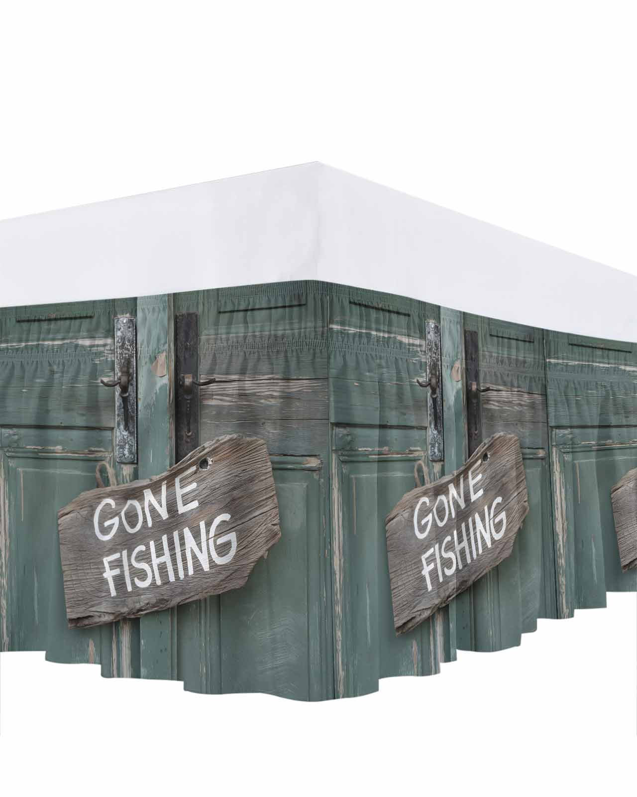 Fishling Ruffle GONE FISHING Ruffle Bed Skirt King Size Bronze Wood Grain Adjustable ...