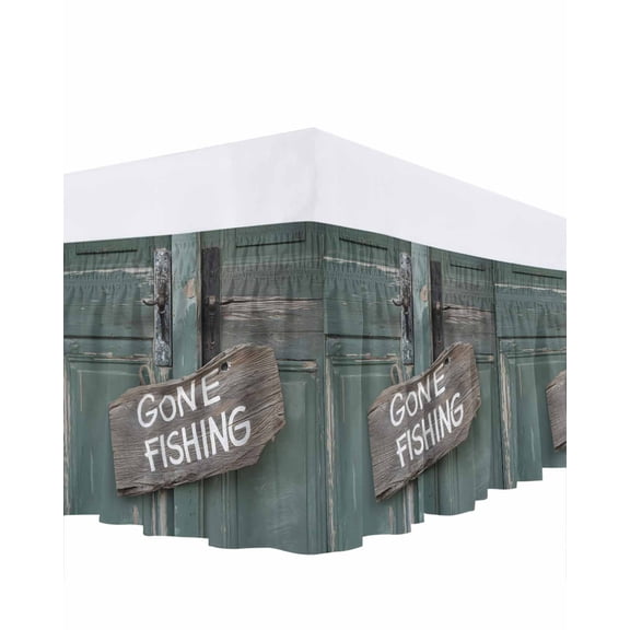 GONE FISHING Ruffle Bed Skirt Queen Size Bronze Wood Grain Adjustable Elastic Dust Bed Skirts Wrap Around Bedskirt Wrinkle Free Easy Fit with 16 Inch Drop