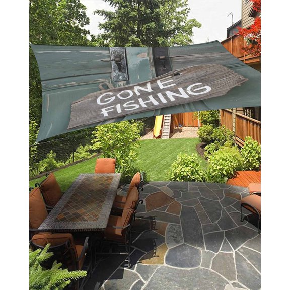 GONE FISHING Waterproof Sun Shade Sail Bronze Wood Grain Vintage Farmhouse Outdoor Patio Sun Shades Canopy UV Block Waterproof Sunshade for Garden Backyard Deck Pergola 8x10 Ft