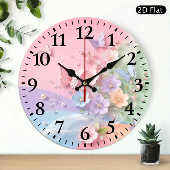 GONGXIFACAI 1pc Paper Craft Butterfly Floral Theme Silent Non Ticking Round Wall Clock, 10 inch Wall Clock Battery Operated Lobby Corridor Dining Room Bedroom Office Classroom