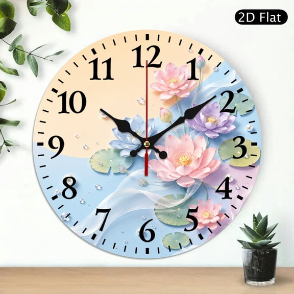 GONGXIFACAI 1pc Paper Craft Lotus Flower Theme Decor Gift, 10 inch Silent Non Ticking Round Wall Clock Lobby Corridor Dining Room Bedroom Office Classroom