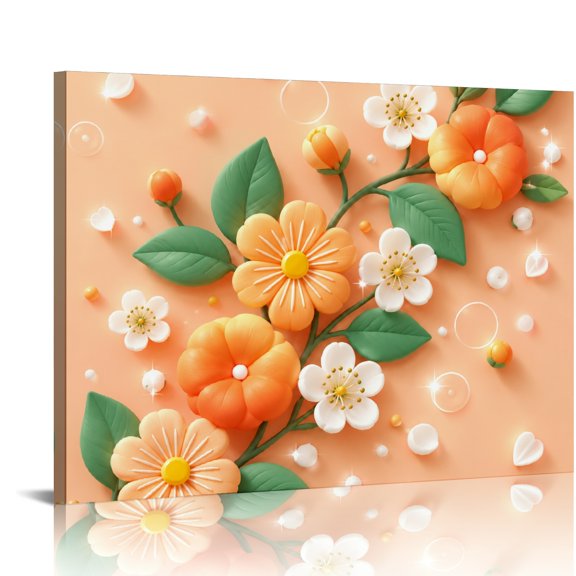GONGXIFACAI 3D Clay Floral Leaf Pattern Ready An Excellent Gift Choice, HD Print Framed Canvas Wall Art, Wall Art Suitable For Living Room Bedroom Kitchen Classroom Studio Family
