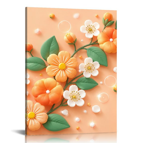 GONGXIFACAI 3D Clay Floral Leaf Pattern Wall Art, HD Print Canvas Wall Art, Wall Art Ready Hang Bedroom Dorm Living Room