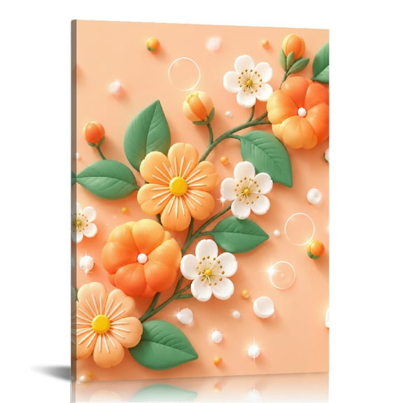 GONGXIFACAI 3D Clay Floral Leaf Pattern Wall Art, Vertical HD Print Framed Canvas Wall Art, Wall Art Ready Hang Bedroom Dorm Living Room