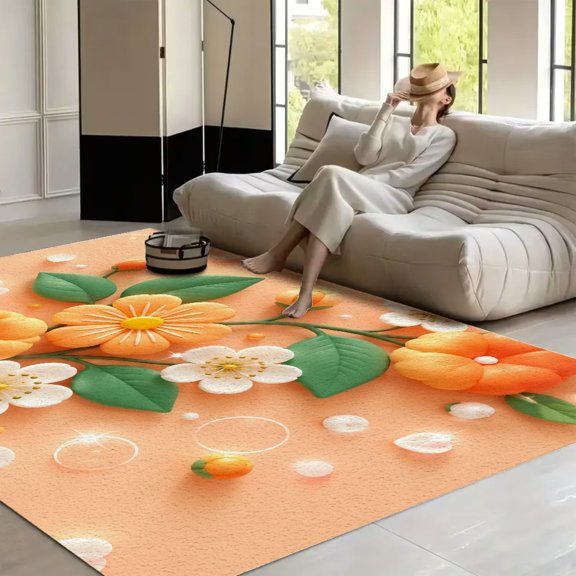 GONGXIFACAI 3D Clay Floral Leaf Pattern soft anti slip carpet Washable Area Rug for Living Room, Non Slip Large Decor Carpet for Bedroom Dining Office