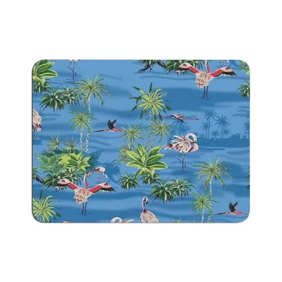 GONGXIFACAI Autua Blue Jungle Flamingo Pattern Mouse Pad, Square Smooth Surface Desk Mat, Stitched Edge for Office, Laptop, Computer, Home,