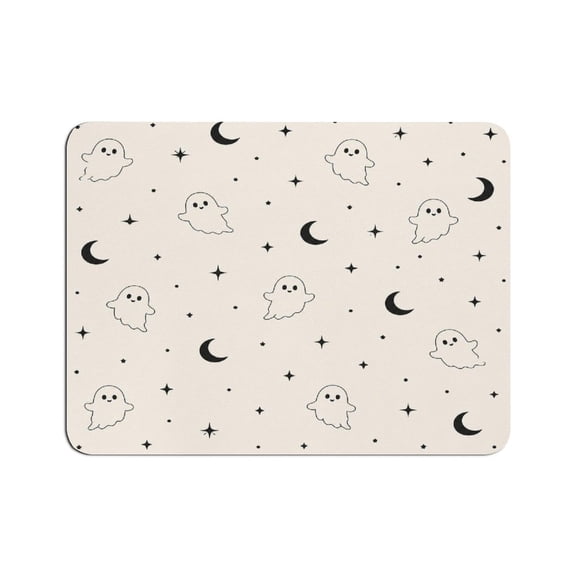 GONGXIFACAI Autua Cute Ghost Crescent Moon Star Line Pattern Mouse Pad, Square Smooth Surface Desk Mat, Stitched Edge for Office, Laptop, Computer, Home,