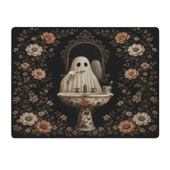 GONGXIFACAI  Autua Vintage Floral Ghost Brushing Teeth Mirror Mouse Pad, Square Smooth Surface Desk Mat, Stitched Edge for Office, Laptop, Computer, Home,