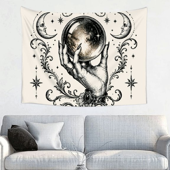 GONGXIFACAI Crystal Ball Moon Printed Tapestry Wall Hanging, 100% Polyester Bedroom Dorm Living Room Office Apartment Home, Polyester Fabric Wall Hanging Decor
