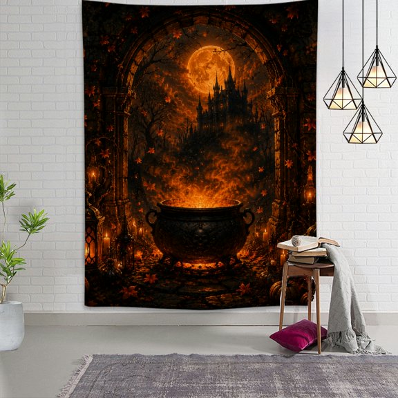 GONGXIFACAI Stone Arch Magic Cauldron Castle View Wall Hanging Tapestie 100% Polyester Wall Hanging Tapestie Hall Bedroom Decoration
